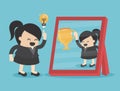 Businesswomen have good ideas. see reflection from mirror she achieved and victory