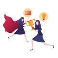 Businesswomen with hero cape and speech bubble