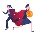 Businesswomen with hero coat and currency