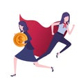 Businesswomen with hero coat and currency