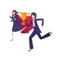 Businesswomen with hero coat and trophy Royalty Free Stock Photo