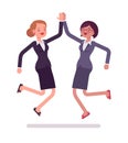 Businesswomen high five jumping Royalty Free Stock Photo