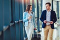 Businesswomen hold luggage travel to business trip