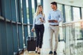 Businesswomen hold luggage travel to business trip