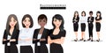 Businesswomen stand with arms folded together on white background. Teamwork concept,  cartoon character design vector illustration Royalty Free Stock Photo