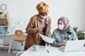 Businesswomen Wearing Masks at Work