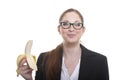 Businnes lady with peeled banana