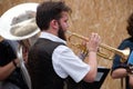Busker Festival 2016 musician playing the trumpet Royalty Free Stock Photo