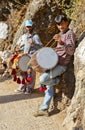 Buskers busking Shiva Kodi Himalayas Royalty Free Stock Photo