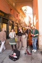 Buskers playingand singing in Piazza Maggiore of Bologna Royalty Free Stock Photo