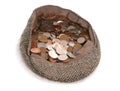 Busking flat cap with british coins Royalty Free Stock Photo