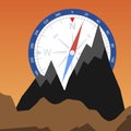 Mountain peaks with compass, outdoors adventure