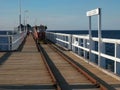 BUSSELTON, WESTERN AUSTRALIA, AUSTRALIA- NOVEMBER 9, 2015: a small train carries tourists along busselton jetty