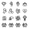 Charity and donation icon set. Thin line style stock vector. Royalty Free Stock Photo