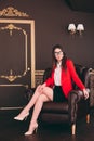 Bussiness boss girl in chair waiting to interview people Royalty Free Stock Photo