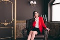 bussiness boss girl in chair waiting to interview people Royalty Free Stock Photo