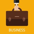 Bussiness, hand holding briefcase. Vector