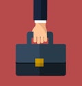 Bussiness, hand holding briefcase. Vector