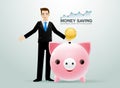 Bussiness man pig bank coin saving money