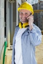 bussy engineer supervisor talking on cell phone outdoors Royalty Free Stock Photo