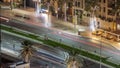 Bussy traffic on the road in Dubai downtown aerial night timelapse, UAE Royalty Free Stock Photo