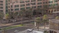 Bussy traffic on the road in Dubai downtown aerial timelapse, UAE