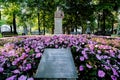 Bust of Dante Alighieri in Hermitage Garden. Monument of Italian poet, writer and philosopher in Moscow