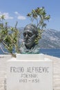 Bust of Frano Alfirevich on the island of Gospa od Skrpela in the Boko-Kotorsky Gulf. Royalty Free Stock Photo