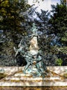 A bust of the French artist Eugene Delacroix and a sculptural fantasy group in Luxembourg Palace gardens, Paris