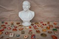 Bust of Lenin and badges with communist symbols