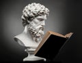 the bust of a male statue while reading a book Royalty Free Stock Photo