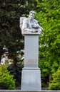 Bust monument to poet Bakhtiyar Vahabzadeh in Sheki, Azerbaijan
