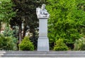 Bust monument to poet Bakhtiyar Vahabzadeh in Sheki, Azerbaijan