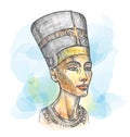 Bust of Nefertiti hand drawn watercolor