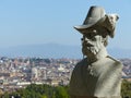 Bust of Phillip Zamboni heroes of the Roman Republic with the panorama of Rome in Italy.