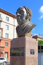 Bust of Russian fabulist Ivan Krylov summer day in Novosibirsk