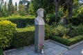 Bust of the Russian writer Anton Pavlovich Chekhov in the courtyard of the summer house-museum in Yalta
