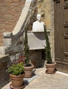 Bust of Saint Hannibal Mary of France at the doors of the Daughters of Divine Zeal Institute in Montepulciano, Italy.