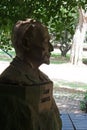 A BUST OF SOUTH AFRICAN STATESMAN GENERAL JAN CHRISTIAN SMUTS UNDER THE TREES AT SMUTS HOUSE, IRENE SOUTH AFRICA.