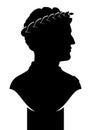 Bust statue of Caesar, black silhouette vector illustration, isolated on white background