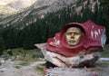 Bust of Yuri Gagarin,first russian Cosmonaut, at the Barskoon canyon, Kyrgyzstan