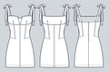 Bustier Dress technical fashion Illustration. Knot Strap mini Dress fashion flat technical drawing template, corset, slim fit