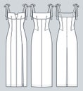 Bustier Maxi Dress technical fashion Illustration. Strap Dress fashion flat technical drawing template, corset, slim fit