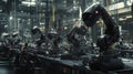 Advanced robotic assembly line in a futuristic factory showcasing intricate machinery and automated processes at