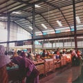 bustling atmosphere in the morning at the market traditional