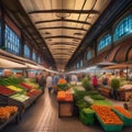 A bustling city market with vendors selling fresh produce, flowers, and local goods Lively and colorful marketplace2