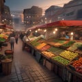 A bustling city market with vendors selling fruits, vegetables, and local goods Lively and colorful marketplace2