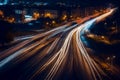 Bustling city night with long-exposure highway street Royalty Free Stock Photo