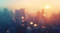 The bustling city skyline fades into a hazy blur as the evening sun dips below the horizon casting a tranquil mood over Royalty Free Stock Photo