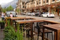 Bustling city street in Banff town, Alberta, Canada Royalty Free Stock Photo